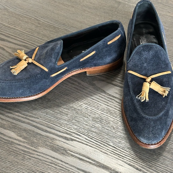 Luxurious Blue and Tan Velvet Slip-On Loafers main image 7